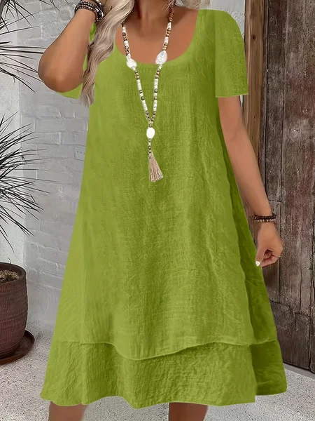 

Women Plain Summer Dress Crew Neck Short Sleeve A-Line Dress, Green, Dresses