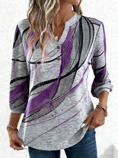 Elegant Striped V Neck Three Quarter Sleeve T-shirt