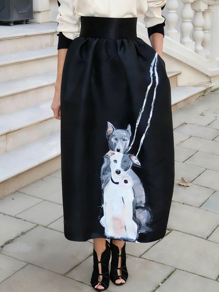 

Urban Printing Animal Maxi Skirt, Black, Skirts