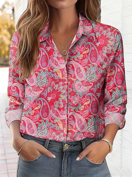 

Shawl Collar Long Sleeve Zebra Regular Loose Shirt For Women, Pink, Shirts