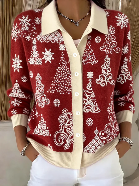 Women Knitted Christmas Long Sleeve Comfy Casual Cardigan