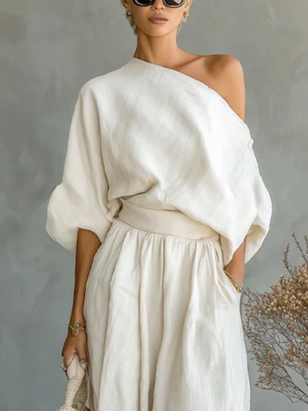 

Cotton Casual Plain One Shoulder Blouse, White, Blouses and Shirts