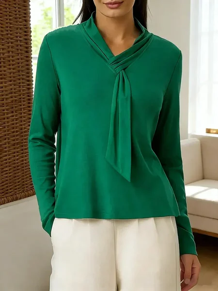 

Women Plain Mock Neck Long Sleeve Shirt Split Joint Casual Daily Spring/Fall Top, Green, Blouses