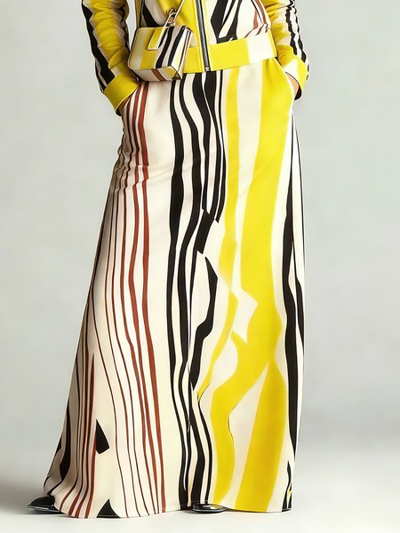 

Urban Printing Abstract Stripes Maxi Skirt, Yellow, Skirts