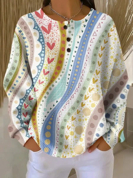 

Casual Crew Neck Heart/Cordate Sweatshirt Printing, As picture, Hoodies & Sweatshirts