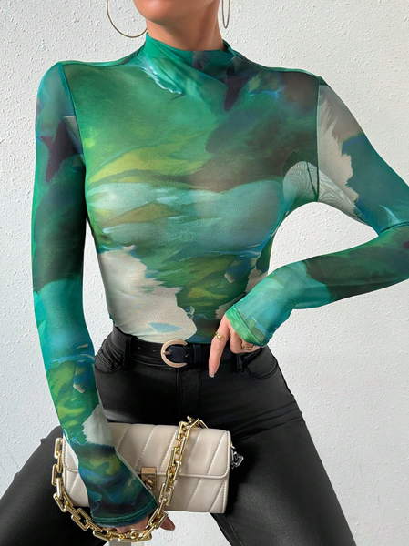 Mesh Urban Tie-Dye Pattern Printing T-shirt