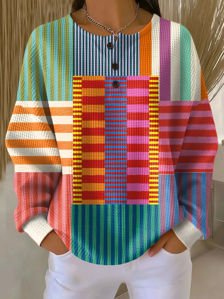 

Casual Crew Neck Abstract Sweatshirt Printing, As picture, Hoodies & Sweatshirts