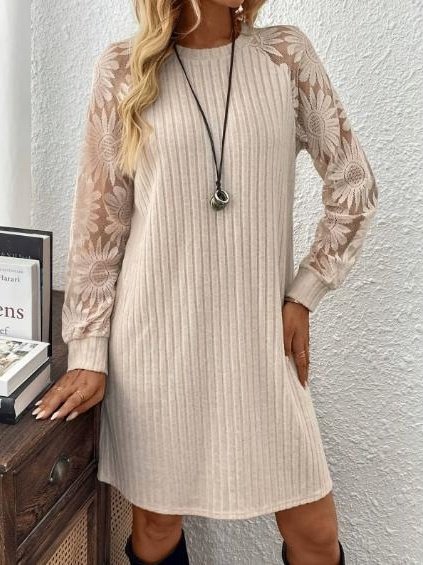 

Women Floral Long Sleeve Crew Neck Jacquard Dress Daily Vintage Midi Fit & Flare Dress A-Line Spring/Fall Dress, Khaki, Dresses