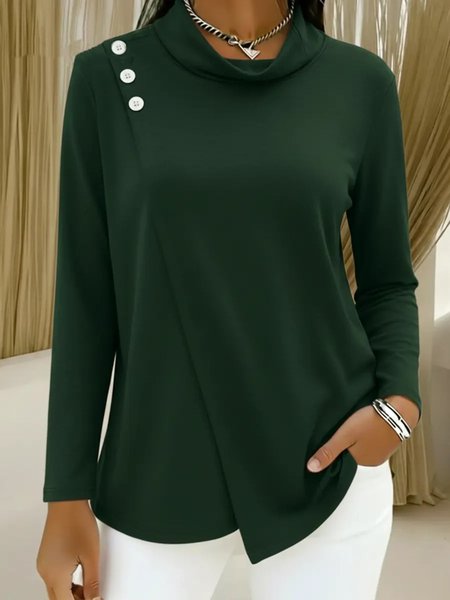 

Casual Plain Mock Neck Long Sleeve T-shirt, Green, T-shirts