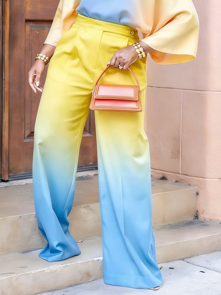 

Elegant Ombre Printing Straight Pants, As picture, Pants