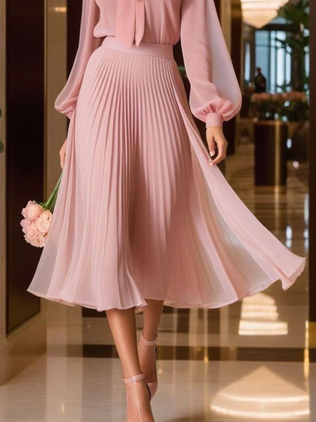 

Elegant Plain Midi Skirt, Pink, Midi Dresses