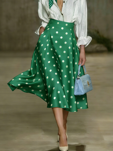 

Urban Polka Dots Midi Skirt, As picture, Skirts