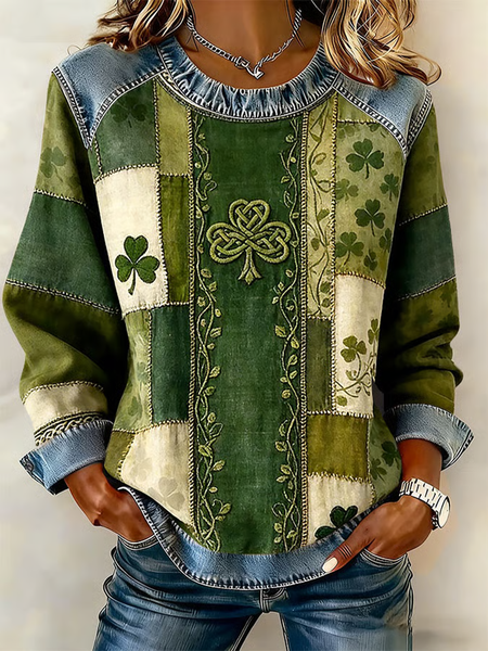 

Vintage Crew Neck Shamrock Sweatshirt Printing, Green, Hoodies & Sweatshirts