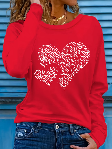 

Women Heart/Cordate Long Sleeve Tee T-shirt Crew Neck Printing Casual Graphic Tee Spring/Fall Top, Red, T-Shirts