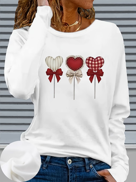 

Women Heart/Cordate Long Sleeve Tee T-shirt Crew Neck Printing Casual Graphic Tee Spring/Fall Top, White, T-Shirts