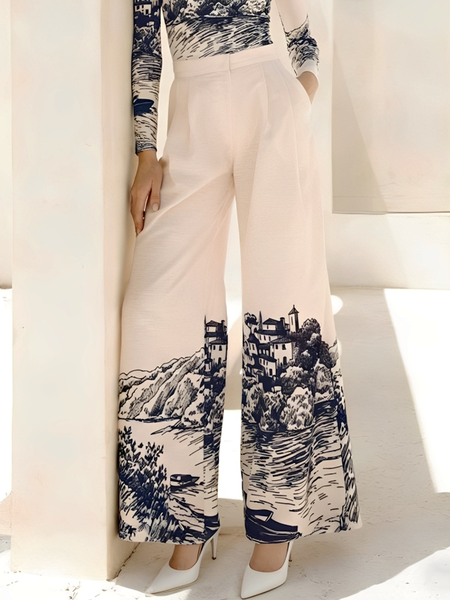 

Casual 3D Printing Wide Leg Pants, As picture, Pants