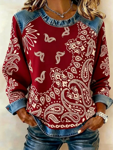 

Vintage Crew Neck Paisley Sweatshirt Printing, Red, Hoodies & Sweatshirts