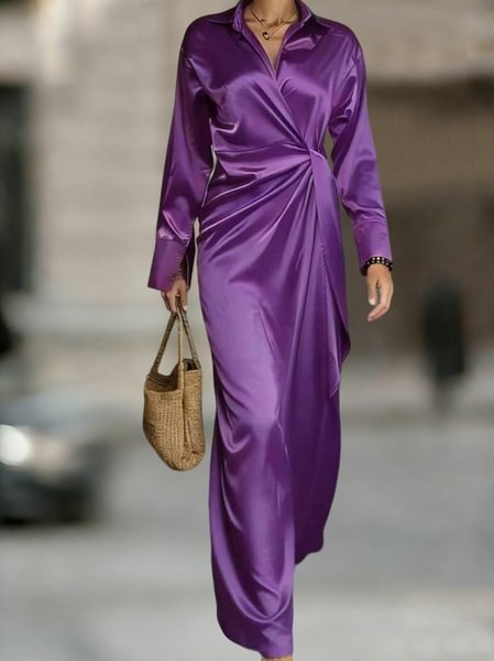 

Women Plain Spring/Fall Dress V Neck Long Sleeve Fit & Flare Dress A-Line Dress, Purple, Maxi