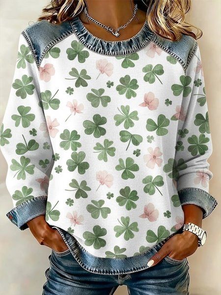 

Women Shamrock Crew Neck Printing Vintage Spring/Fall Long Sleeve Sweatshirt, White, Sweatshirts & Hoodies