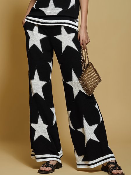 

Casual Star Wide Leg Sweater Pants, Black, Pants