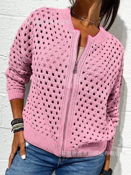 

Women Plain Split Joint Long Sleeve Crew Neck Casual Spring/Fall Jacket Outerwear, Pink, Jackets