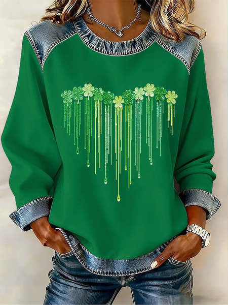 

Vintage Crew Neck Shamrock Sweatshirt Printing, Green, Hoodies & Sweatshirts