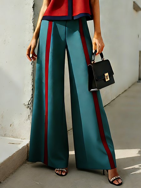 

Casual Color Block Split Joint Wide Leg Pants, As picture, Pants