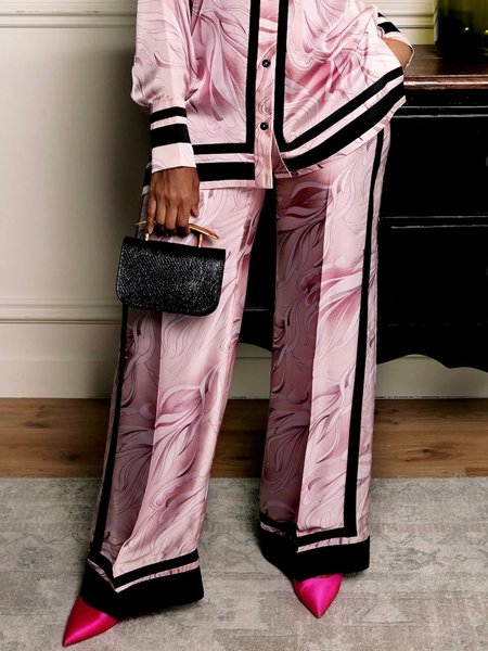 

Urban Floral Printing Straight Pants, Pink, Pants