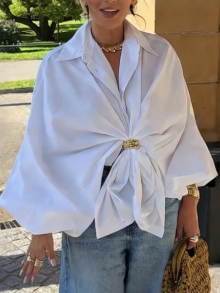 

Cotton Urban Plain Balloon Sleeve Shirt, White, Blouses and Shirts