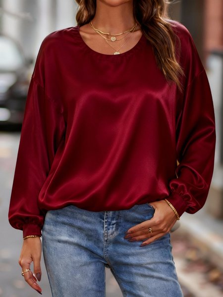 Vintage Plain Crew Neck Long Sleeve T-shirt