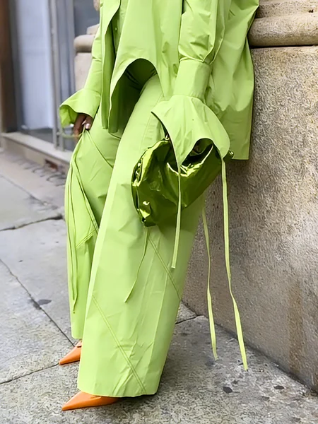 

Cotton Urban Plain Wide Leg Pants, Green, Pants