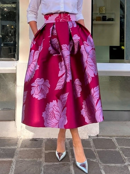 

Elegant Floral Maxi Skirt, As picture, Skirts