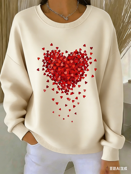 

Vintage Crew Neck Heart/Cordate Sweatshirt, Apricot, Hoodies & Sweatshirts