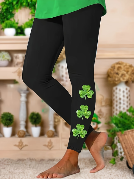 

Women Shamrock Casual All Season Printing Long Leggings, Black, Leggings