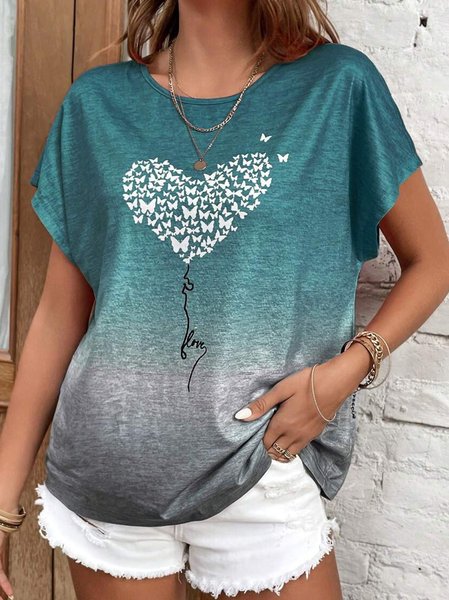 

Casual Heart/Cordate Crew Neck Sleeveless T-shirt, Dark green, T-shirts