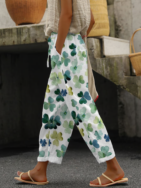 

Women Shamrock Long Pants Casual Spring/Fall Trousers, White, Pants