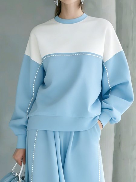 

Casual Color Block Crew Neck Sweatshirt, Blue, Hoodies and Sweatshirts