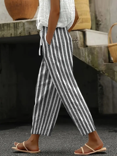 

Women Striped Long Pants Casual Spring/Fall Trousers, Gray, Pants