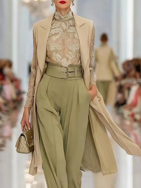 

Urban Plain Lapel Collar Vest, Khaki, Vests and Gilets