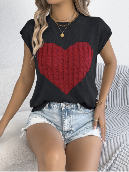 Knitted Heart Print Casual Regular Fit Batwing sleeve Crew Neck Valentine's Day Going Out Knit Top