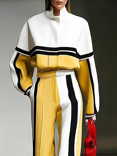 

Urban Printing Color Block Stand Collar Jacket, Yellow, Jackets