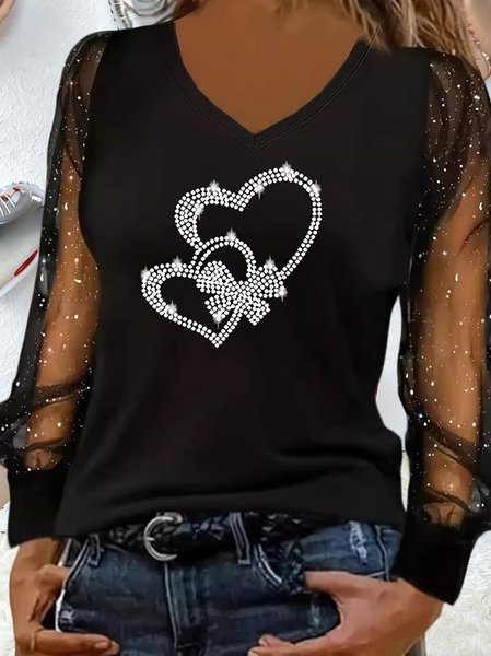 Party Heart/Cordate V Neck Long Sleeve T-shirt