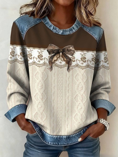 

Women Abstract Crew Neck Printing Vintage Spring/Fall Long Sleeve Sweatshirt, As picture, Sweatshirts & Hoodies