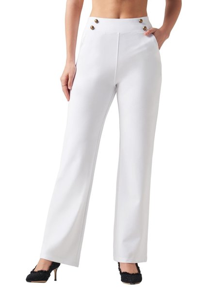 

Women Plain Long Pants Elegant Spring/Fall Trousers, White, Pants
