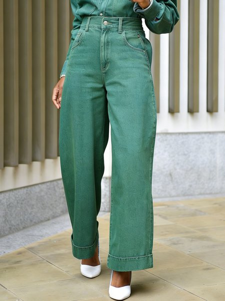 

Casual Denim Straight Jeans, Green, Jeans