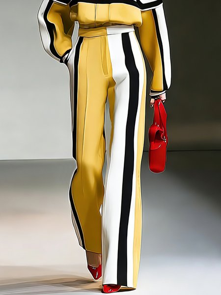 

Urban Color Block Printing Straight Pants, Yellow, Pants