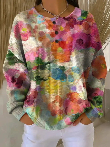 

Casual Crew Neck Floral Sweatshirt Printing, As picture, Hoodies & Sweatshirts