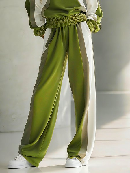 Cotton Casual Color Block Printing Wide Leg Pants