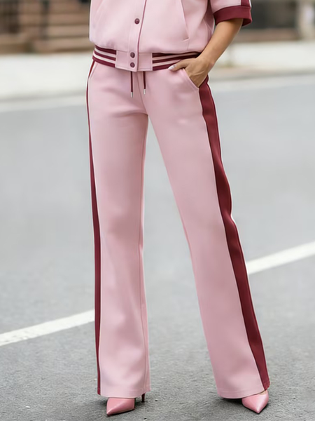 

Casual Color Block Straight Pants, As picture, Pants