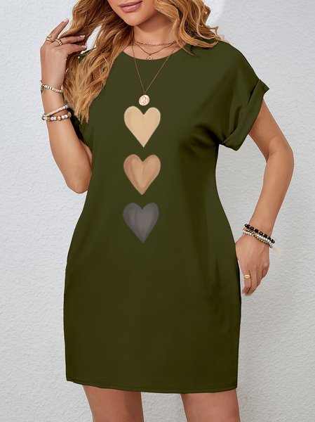 Women Heart/Cordate Summer Dress Crew Neck Short Sleeve Fit & Flare Dress A-Line Dress